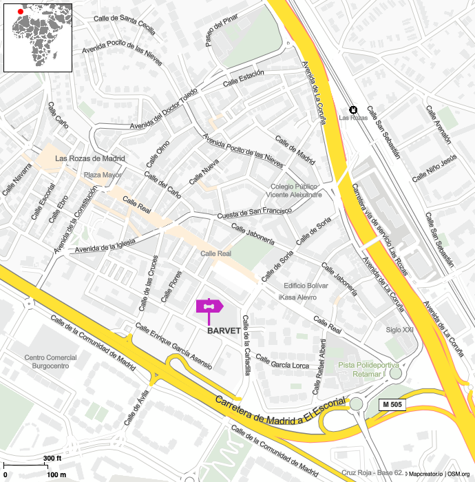 Mapa de la localización de la clínica veterinaria BARVET en Las Rozas de Madrid