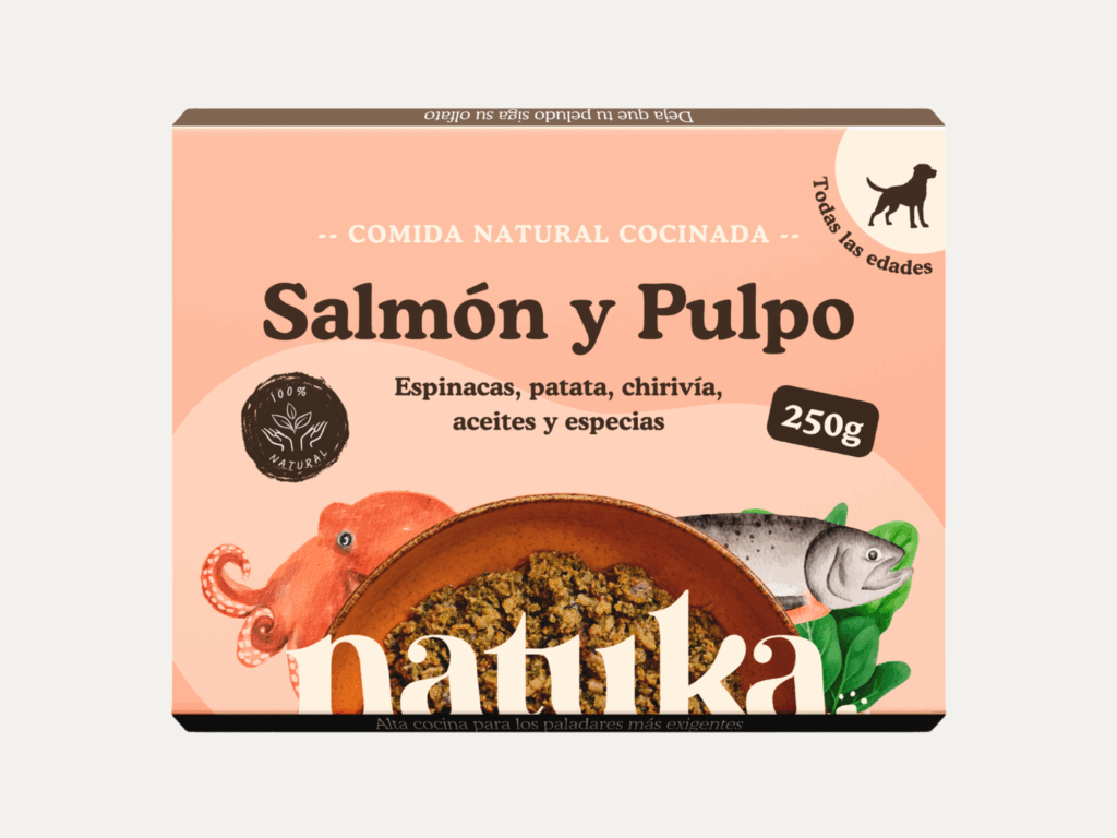 Comida cocinada Natuka de salmón y pulpo para perros 250g